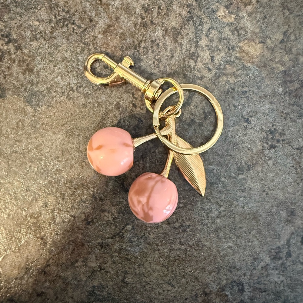 Gold and Pink Cherry Keychain